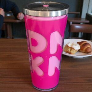 Dunkin' Donuts Tumbler Pink Acrylic 20 Oz Stainless Steel Lid RARE